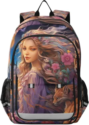 ODAWA Mythical Women and Cats Travel Laptop Bags for Men Travel Backpack Reflective, Multiple Pockets Daypack