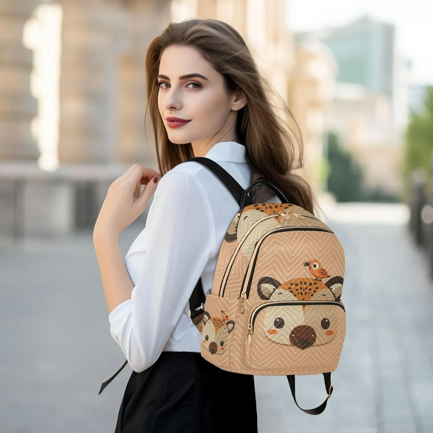ODAWA Quilted Backpacks Cartoon Cute Deer Bird Purse Backpack Small Travel Backpack with Luggage Strap