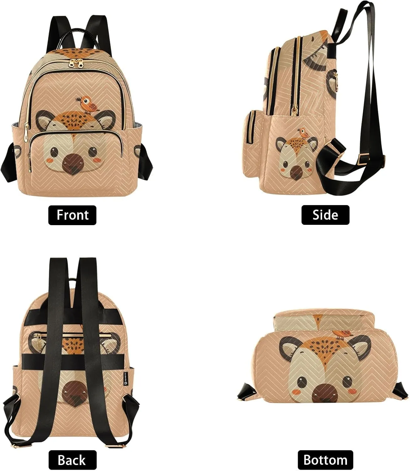 ODAWA Quilted Backpacks Cartoon Cute Deer Bird Purse Backpack Small Travel Backpack with Luggage Strap