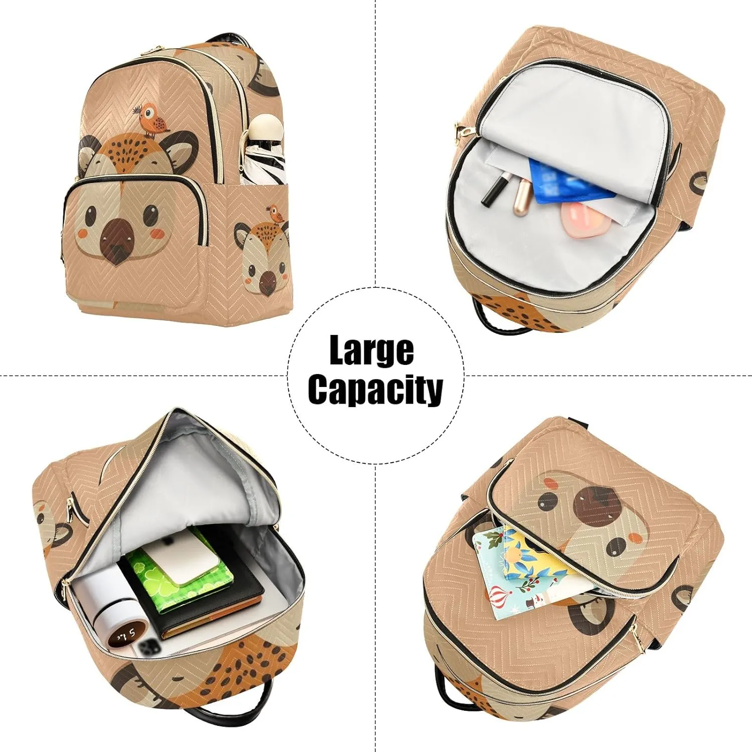 ODAWA Quilted Backpacks Cartoon Cute Deer Bird Purse Backpack Small Travel Backpack with Luggage Strap