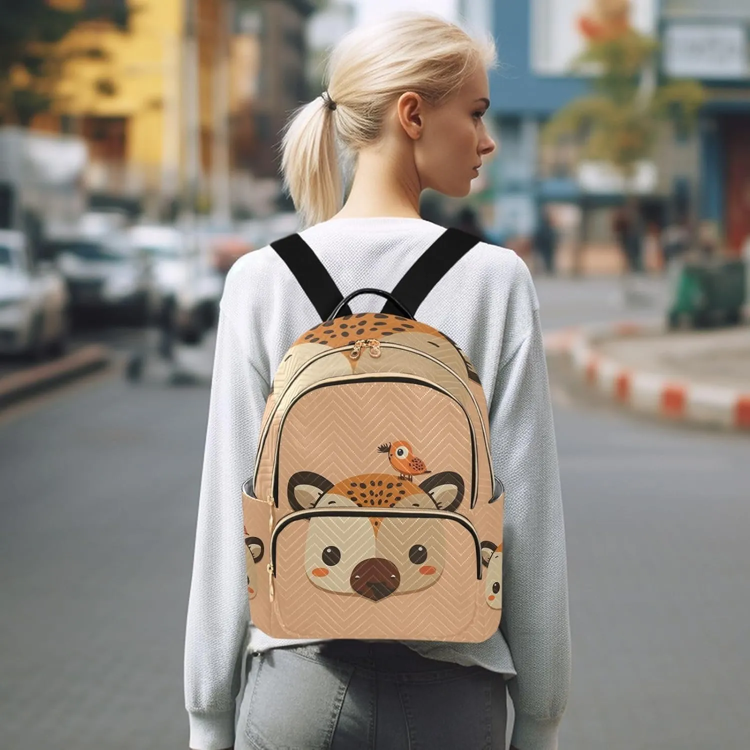 ODAWA Quilted Backpacks Cartoon Cute Deer Bird Purse Backpack Small Travel Backpack with Luggage Strap