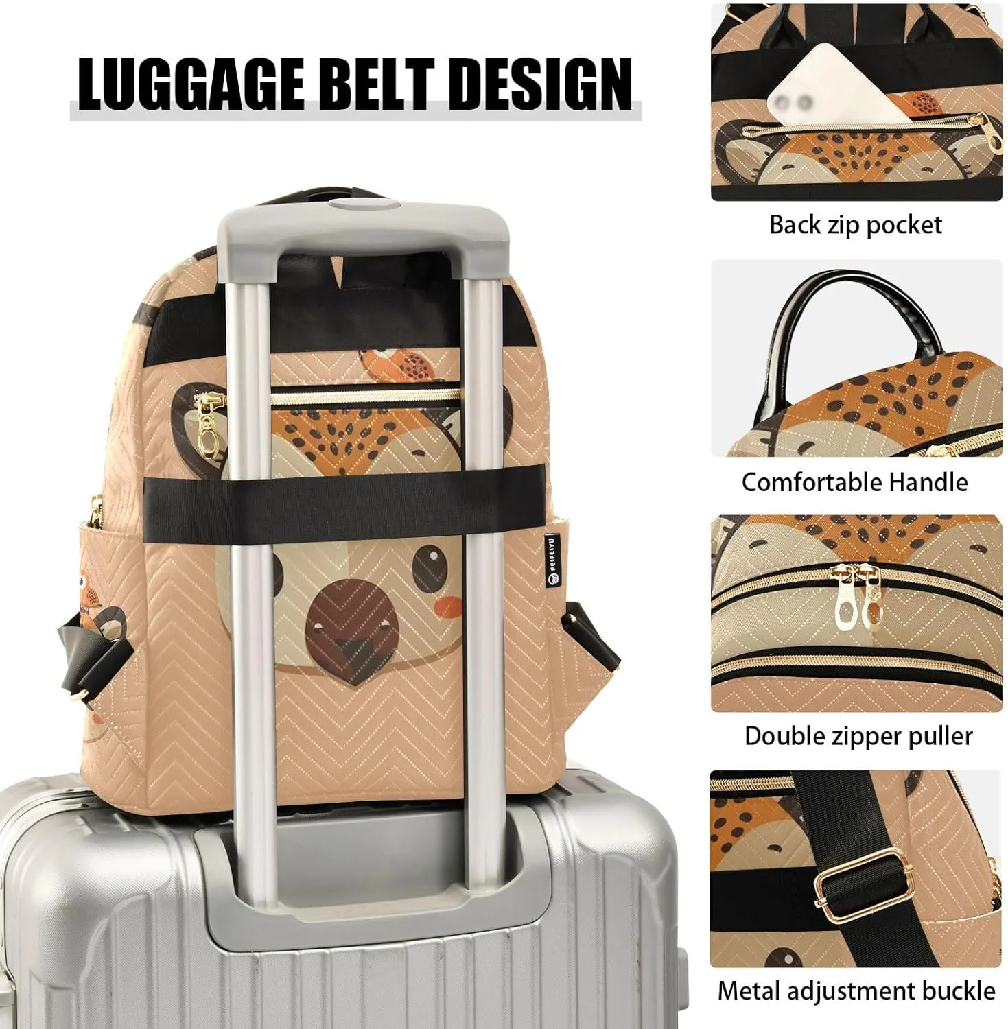 ODAWA Quilted Backpacks Cartoon Cute Deer Bird Purse Backpack Small Travel Backpack with Luggage Strap