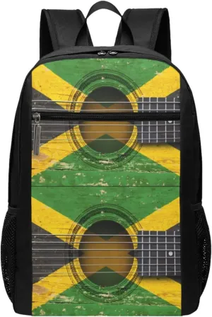 Old Acoustic Guitar With Jamaican Flag Casual Backpacks Sports Backpack Large Capacity Travel Rucksack Laptop Daypack with Multi-Pockets Adjustable Strap Work Bag for Hiking