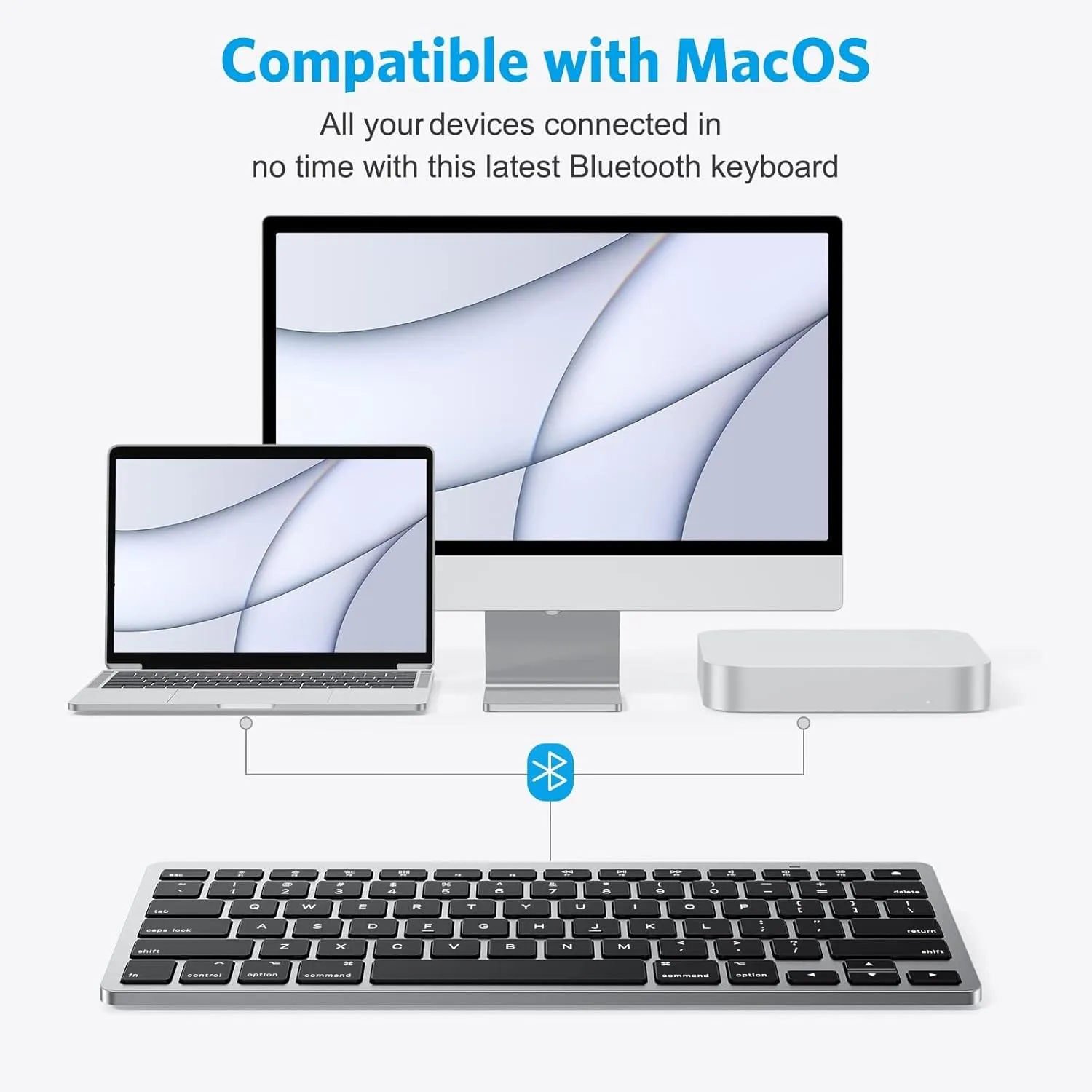 OMOTON Bluetooth Keyboard Compatible with Mac, Compact Wireless Keyboard Compatible with MacBook Pro/Air, iMac, Mac Mini/Pro Laptop and PC, Grey