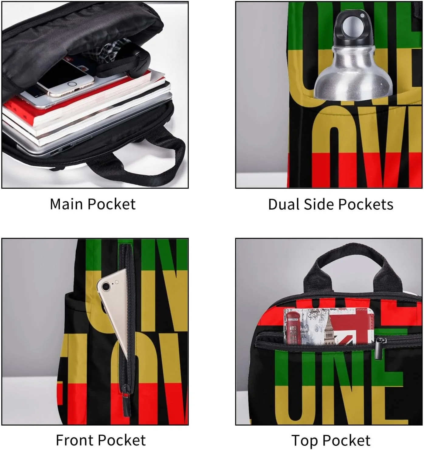 One Loves Jamaican Rasta Reggae Casual Backpacks Laptop Backpack Outdoor Travel Rucksack Sport Carry-On Daypack Lightweight Bag with Multi-Pockets