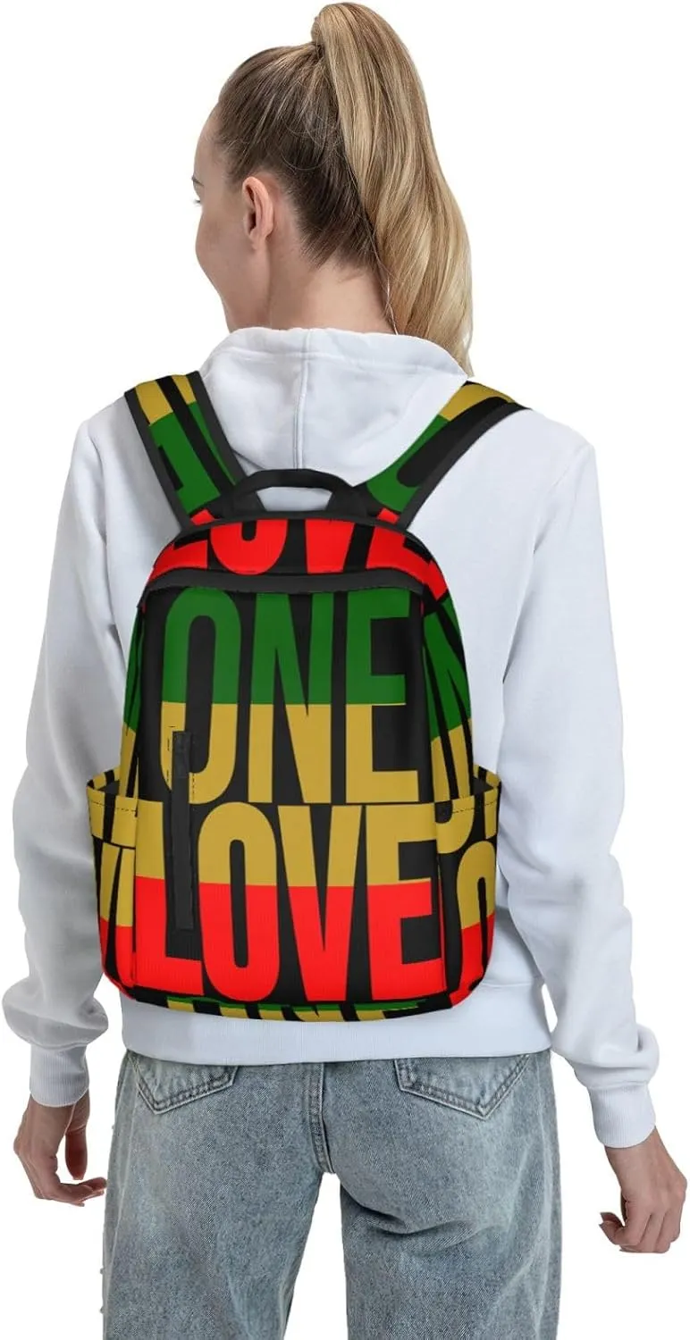 One Loves Jamaican Rasta Reggae Casual Backpacks Laptop Backpack Outdoor Travel Rucksack Sport Carry-On Daypack Lightweight Bag with Multi-Pockets