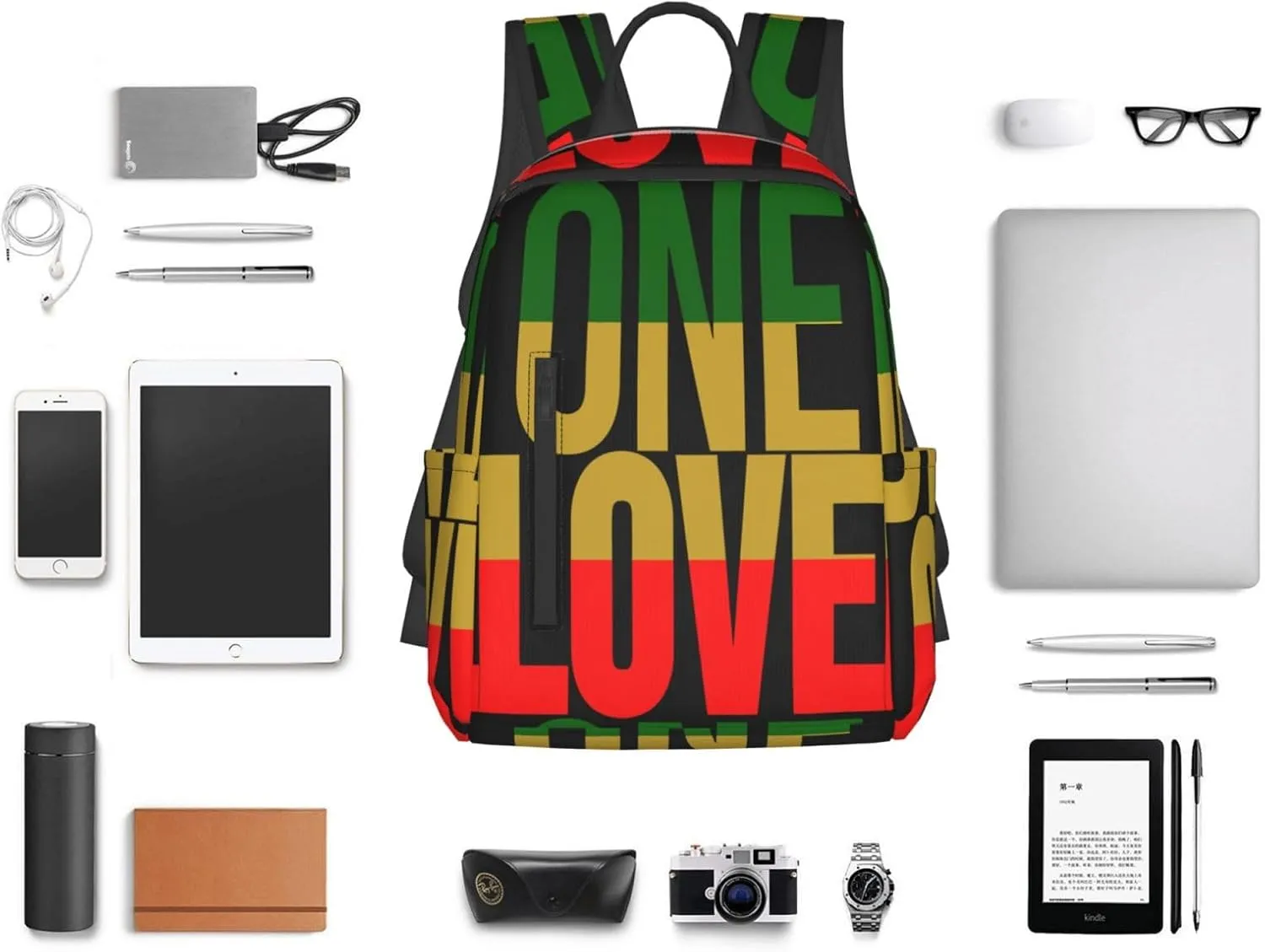 One Loves Jamaican Rasta Reggae Casual Backpacks Laptop Backpack Outdoor Travel Rucksack Sport Carry-On Daypack Lightweight Bag with Multi-Pockets