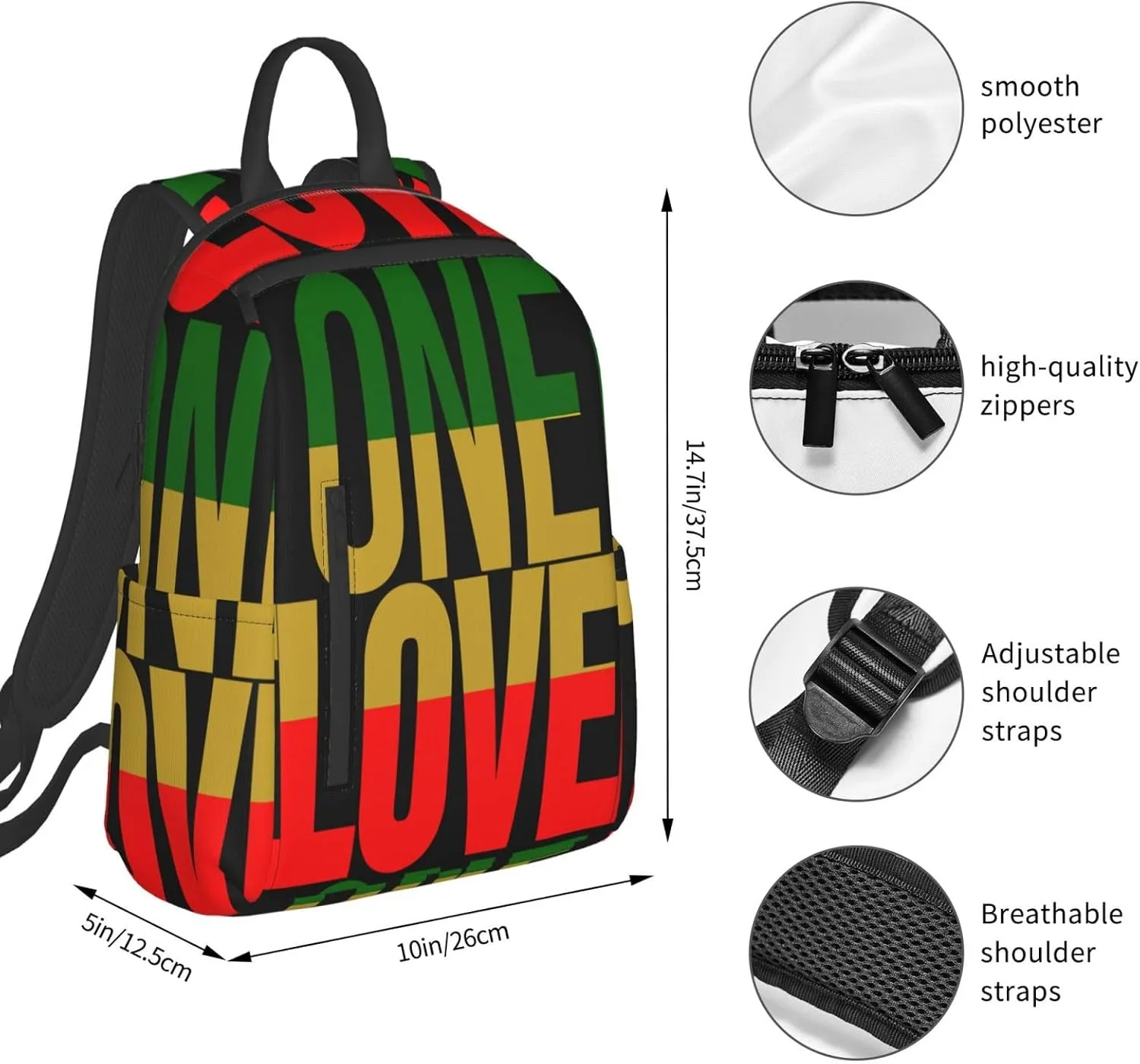 One Loves Jamaican Rasta Reggae Casual Backpacks Laptop Backpack Outdoor Travel Rucksack Sport Carry-On Daypack Lightweight Bag with Multi-Pockets