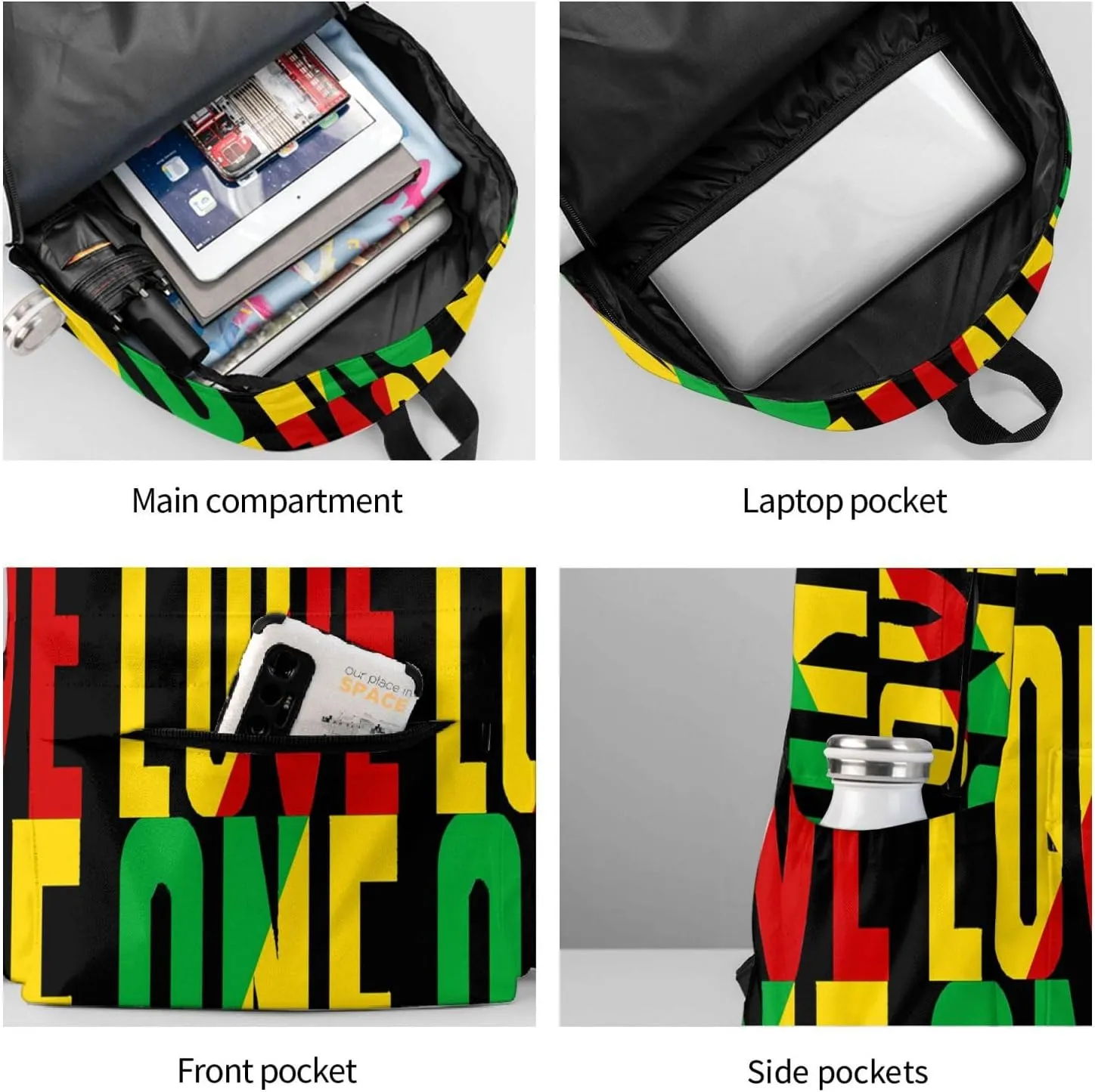 One Loves Jamaican Rasta Reggae Casual Backpacks Large Travel Backpack Laptop Rucksack Sports Daypack Adjustable Strap Bag for Camping Hiking