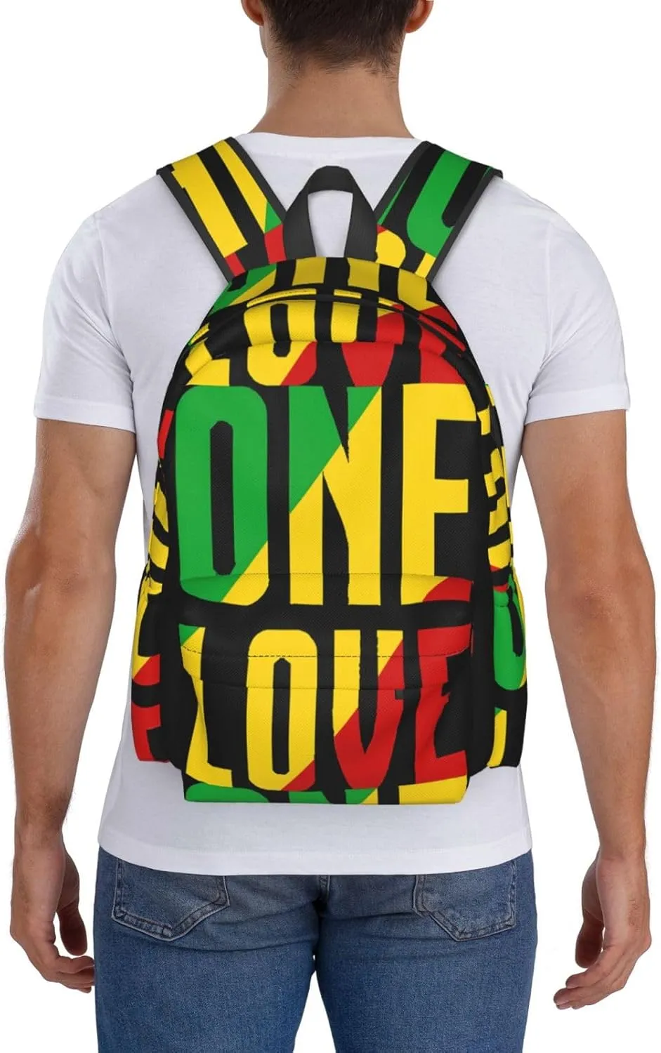 One Loves Jamaican Rasta Reggae Casual Backpacks Large Travel Backpack Laptop Rucksack Sports Daypack Adjustable Strap Bag for Camping Hiking