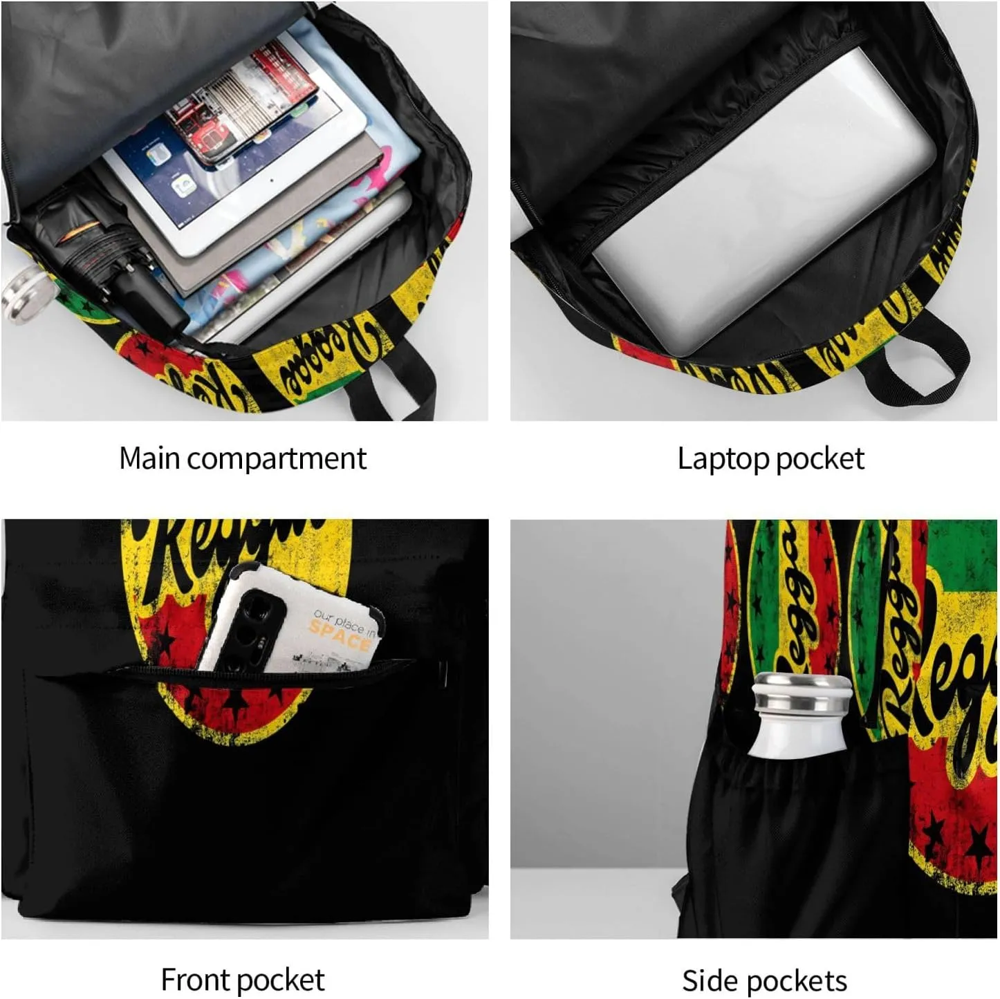 One Loves Jamaican Rasta Reggae Casual Backpacks Large Travel Backpack Laptop Rucksack Sports Daypack Adjustable Strap Bag for Camping Hiking