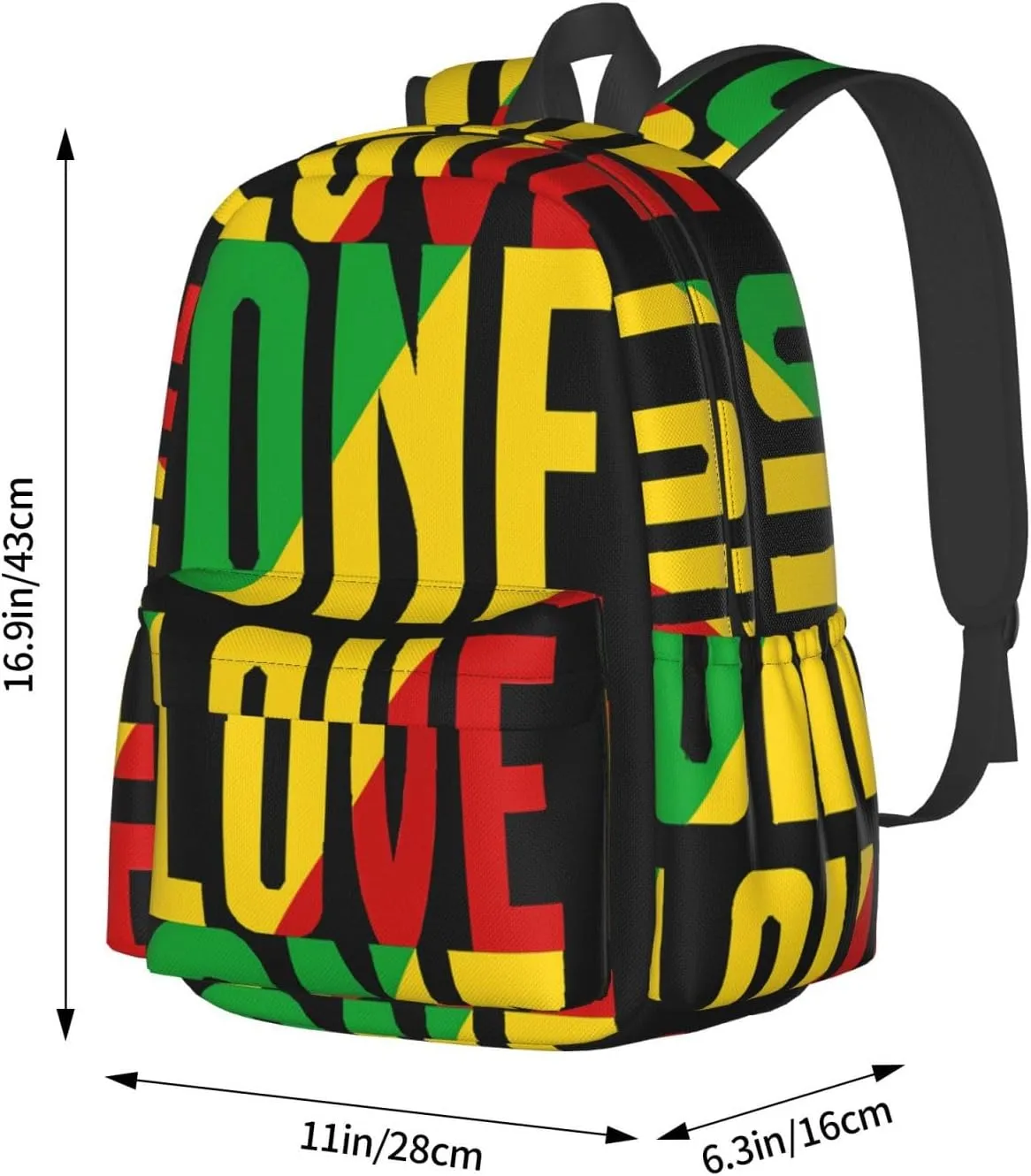 One Loves Jamaican Rasta Reggae Casual Backpacks Large Travel Backpack Laptop Rucksack Sports Daypack Adjustable Strap Bag for Camping Hiking