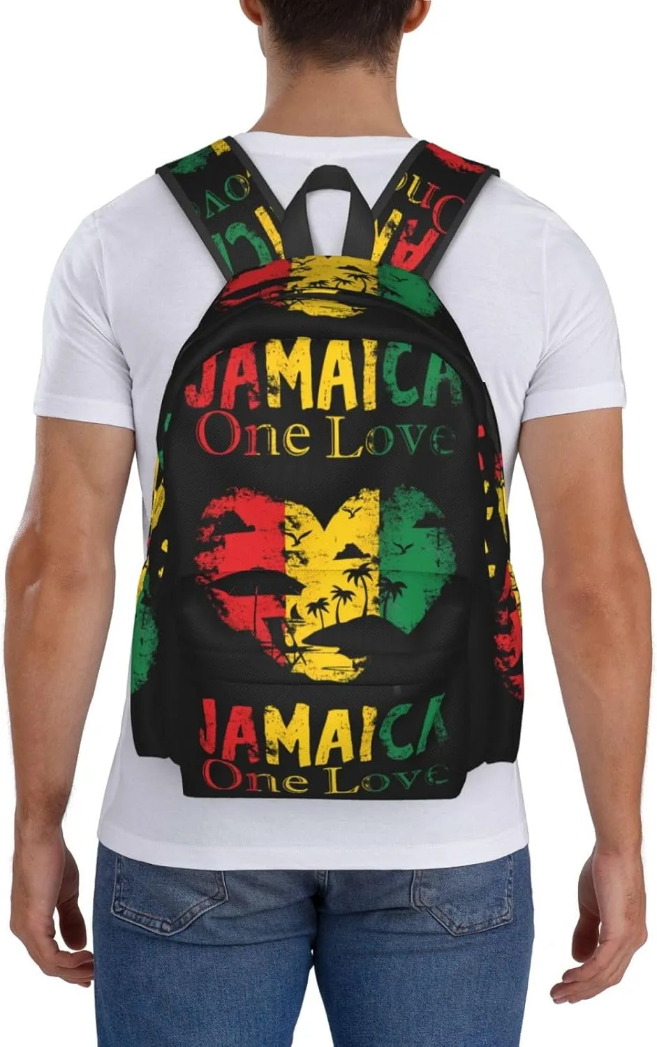 One Loves Jamaican Rasta Reggae Seaside Vacation Casual Backpacks Large Travel Backpack Laptop Rucksack Sports Daypack Adjustable Strap Bag for Camping Hiking