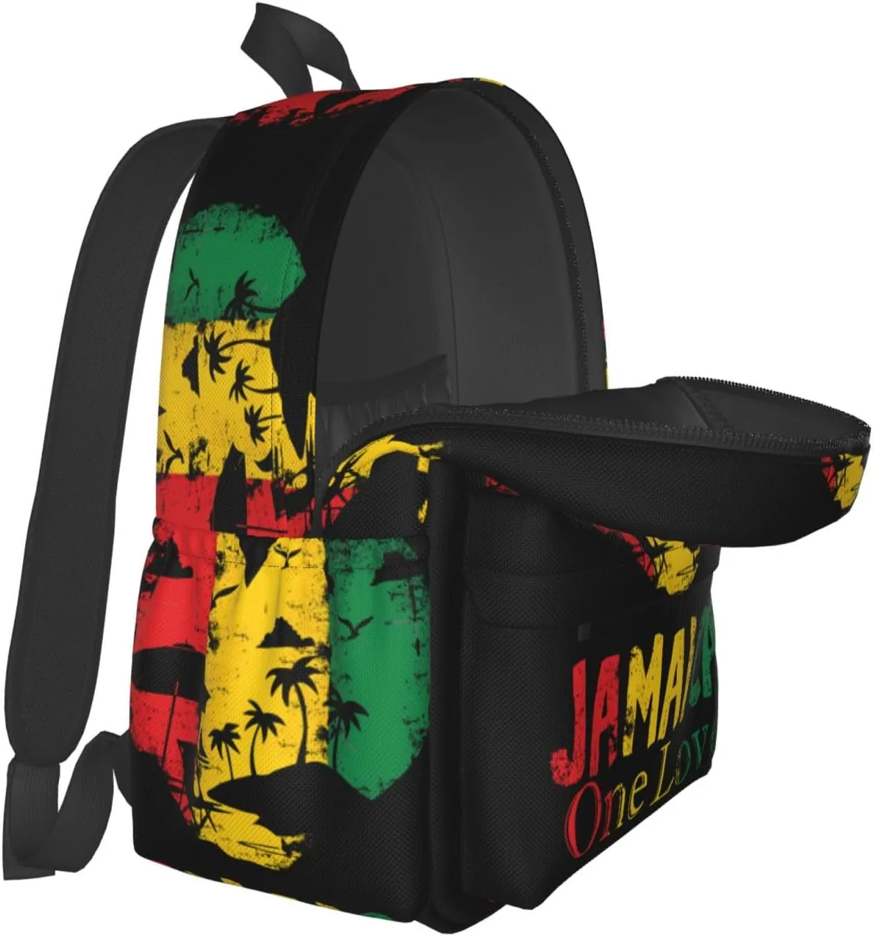 One Loves Jamaican Rasta Reggae Seaside Vacation Casual Backpacks Large Travel Backpack Laptop Rucksack Sports Daypack Adjustable Strap Bag for Camping Hiking