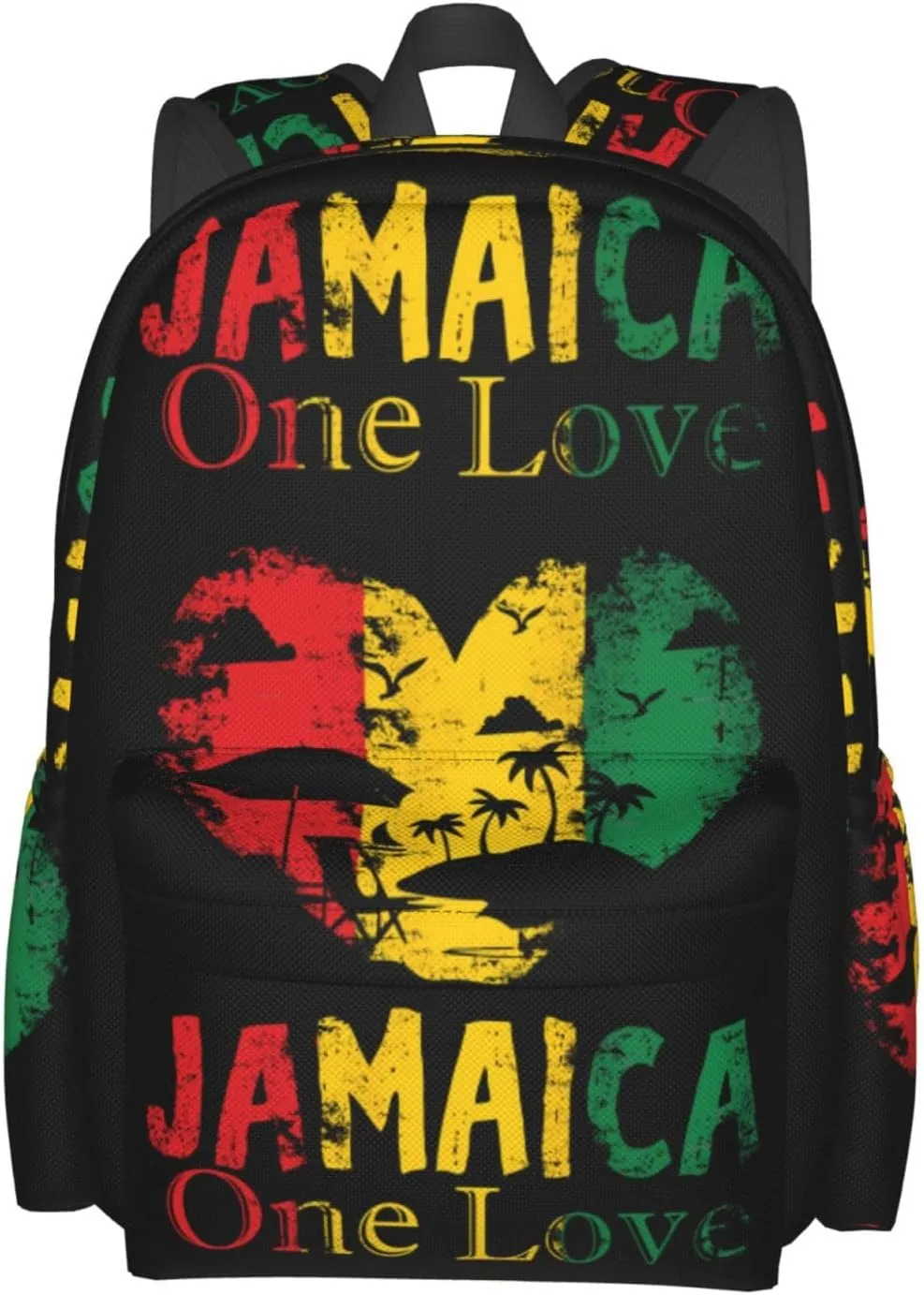 One Loves Jamaican Rasta Reggae Seaside Vacation Casual Backpacks Large Travel Backpack Laptop Rucksack Sports Daypack Adjustable Strap Bag for Camping Hiking