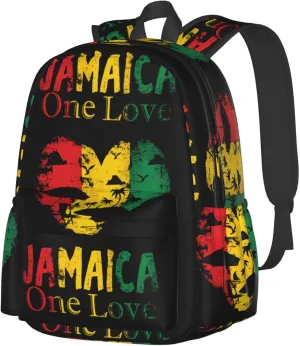 One Loves Jamaican Rasta Reggae Seaside Vacation Casual Backpacks Large Travel Backpack Laptop Rucksack Sports Daypack Adjustable Strap Bag for Camping Hiking