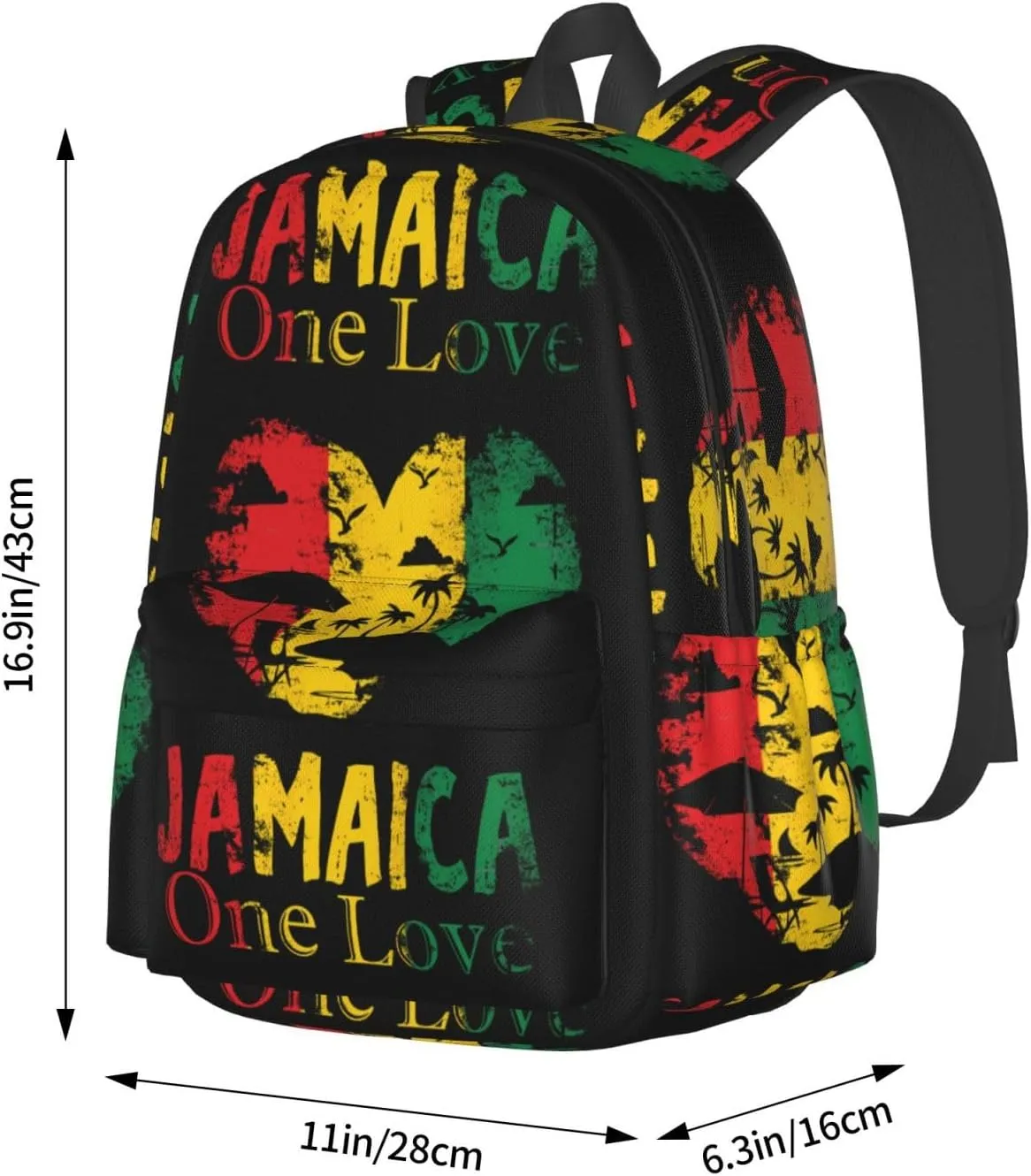 One Loves Jamaican Rasta Reggae Seaside Vacation Casual Backpacks Large Travel Backpack Laptop Rucksack Sports Daypack Adjustable Strap Bag for Camping Hiking