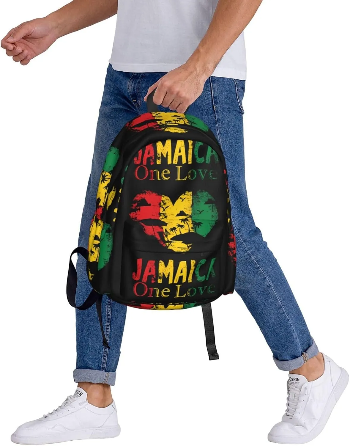 One Loves Jamaican Rasta Reggae Seaside Vacation Casual Backpacks Large Travel Backpack Laptop Rucksack Sports Daypack Adjustable Strap Bag for Camping Hiking