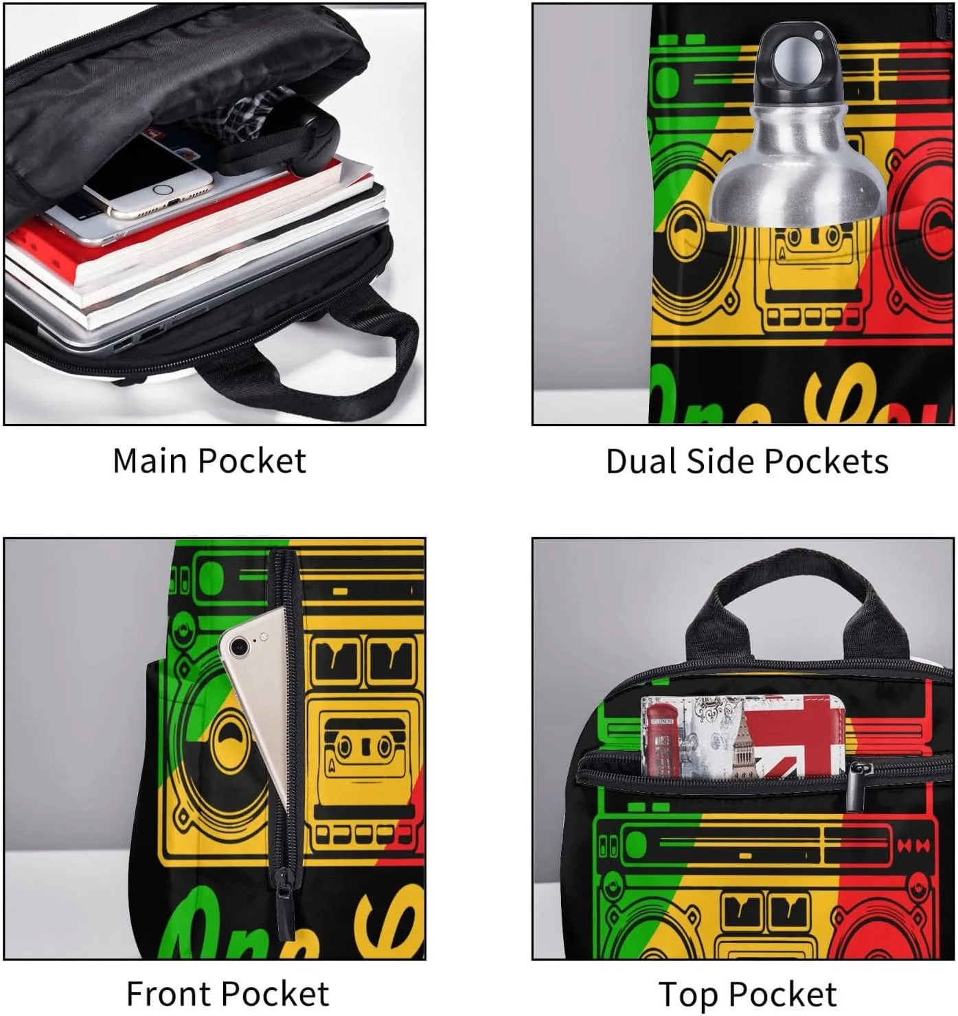 One Loves Reggae Retro Radio Stereo Casual Backpacks Laptop Backpack Outdoor Travel Rucksack Sport Carry-On Daypack Lightweight Bag with Multi-Pockets