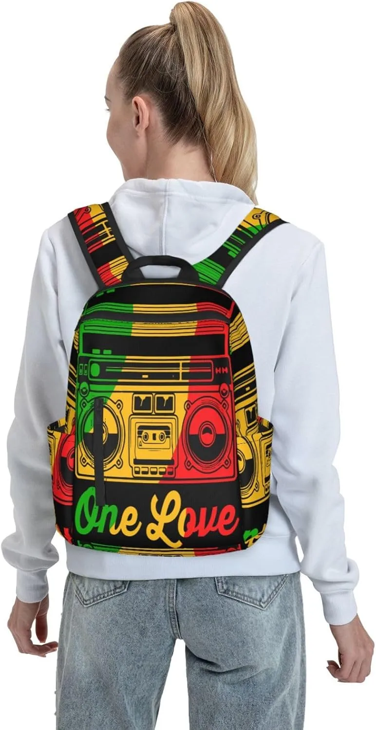 One Loves Reggae Retro Radio Stereo Casual Backpacks Laptop Backpack Outdoor Travel Rucksack Sport Carry-On Daypack Lightweight Bag with Multi-Pockets