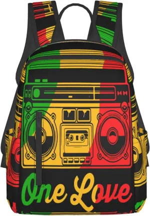 One Loves Reggae Retro Radio Stereo Casual Backpacks Laptop Backpack Outdoor Travel Rucksack Sport Carry-On Daypack Lightweight Bag with Multi-Pockets