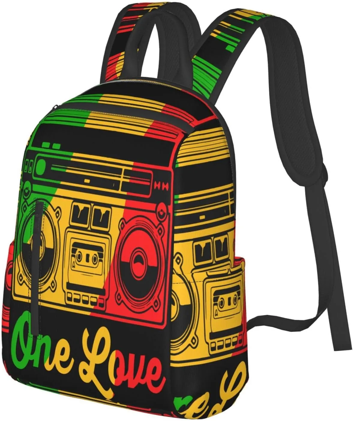 One Loves Reggae Retro Radio Stereo Casual Backpacks Laptop Backpack Outdoor Travel Rucksack Sport Carry-On Daypack Lightweight Bag with Multi-Pockets