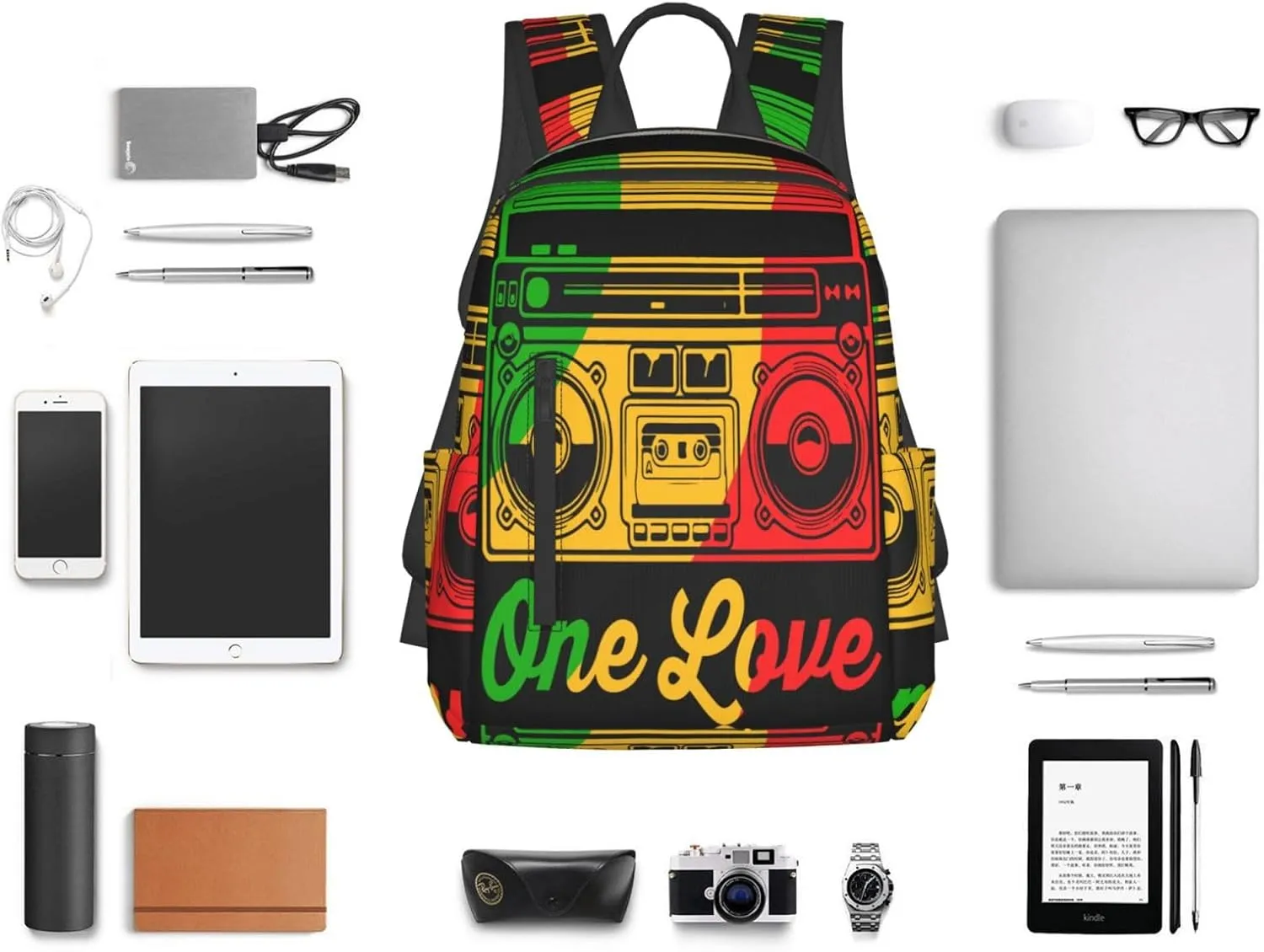 One Loves Reggae Retro Radio Stereo Casual Backpacks Laptop Backpack Outdoor Travel Rucksack Sport Carry-On Daypack Lightweight Bag with Multi-Pockets
