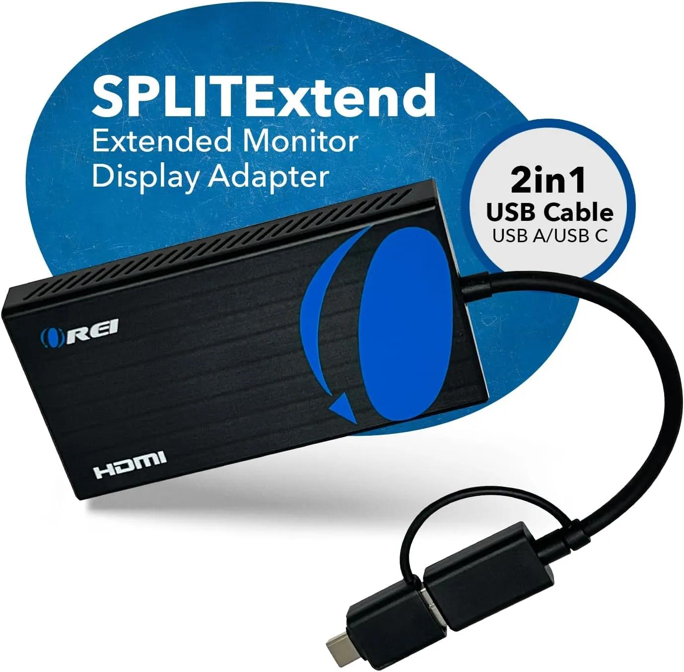 OREI SplitExtend HDMI Splitter Extended Display for Dual Monitor - Multi-Monitor Display 3 Separate Screens - USB A & USB-C Adapter to HDMI 2.0, 4K@30Hz Output 1, 1080p Output 2 for Windows, Mac OS G