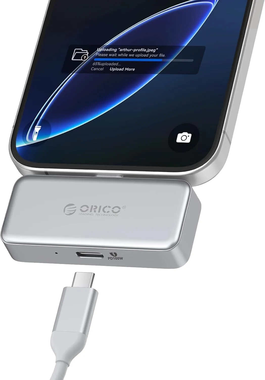 ORICO FlashPod 256GB Aluminum Alloy Portable SSD with Direct Plug Design & PD 100W Fast Charging, External Solid State Drive, Reliable Storage for iPhone 16/15, Tablets & Laptops - S5