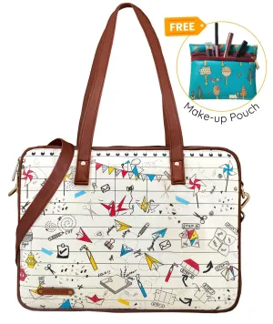 Origami Printed Laptop Handbag Off White