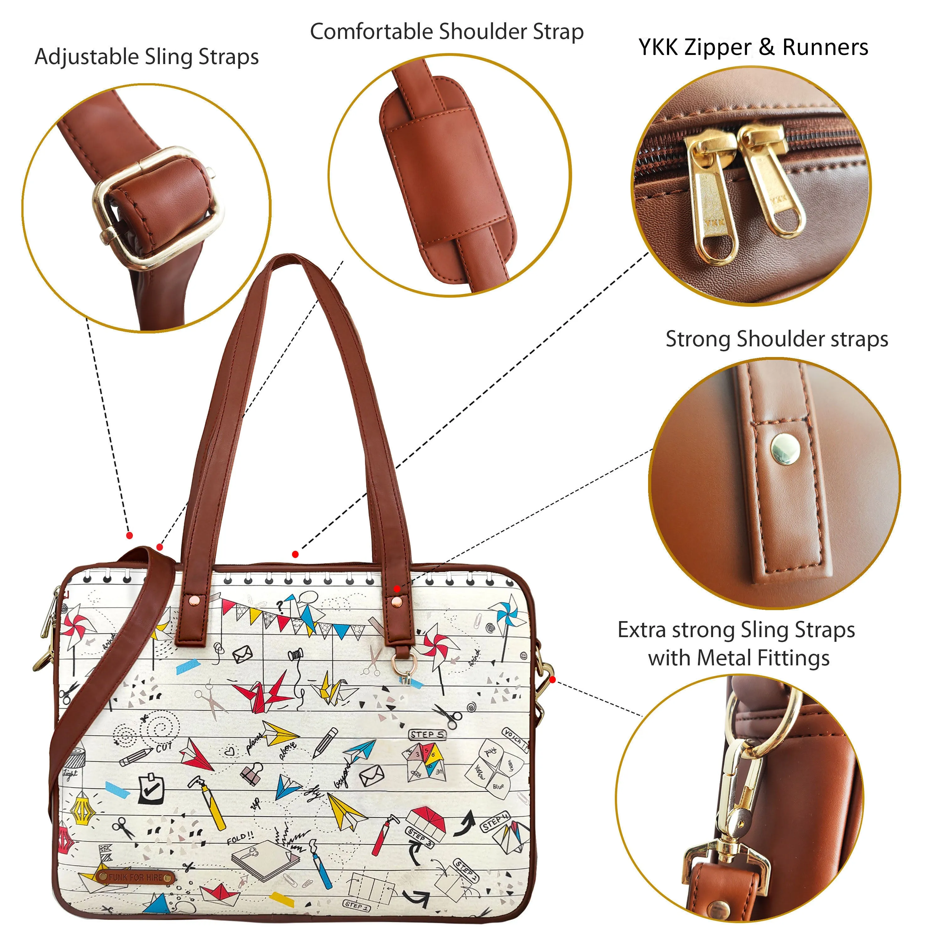 Origami Printed Laptop Handbag Off White