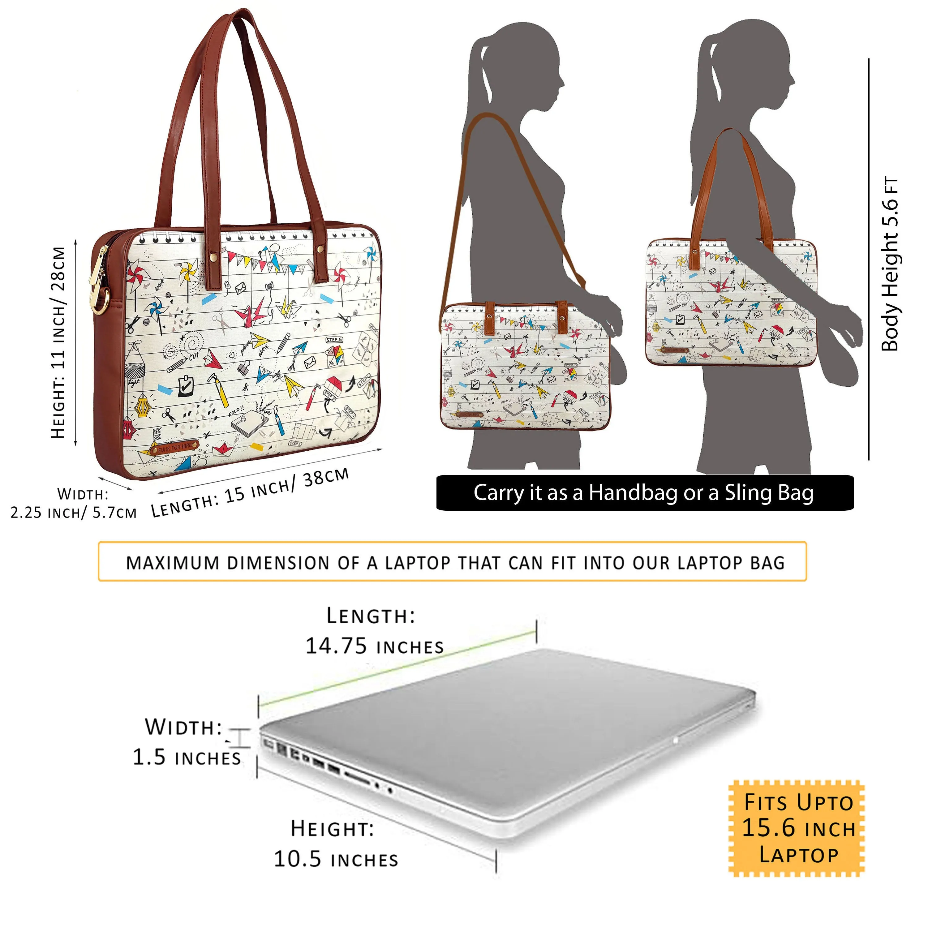 Origami Printed Laptop Handbag Off White