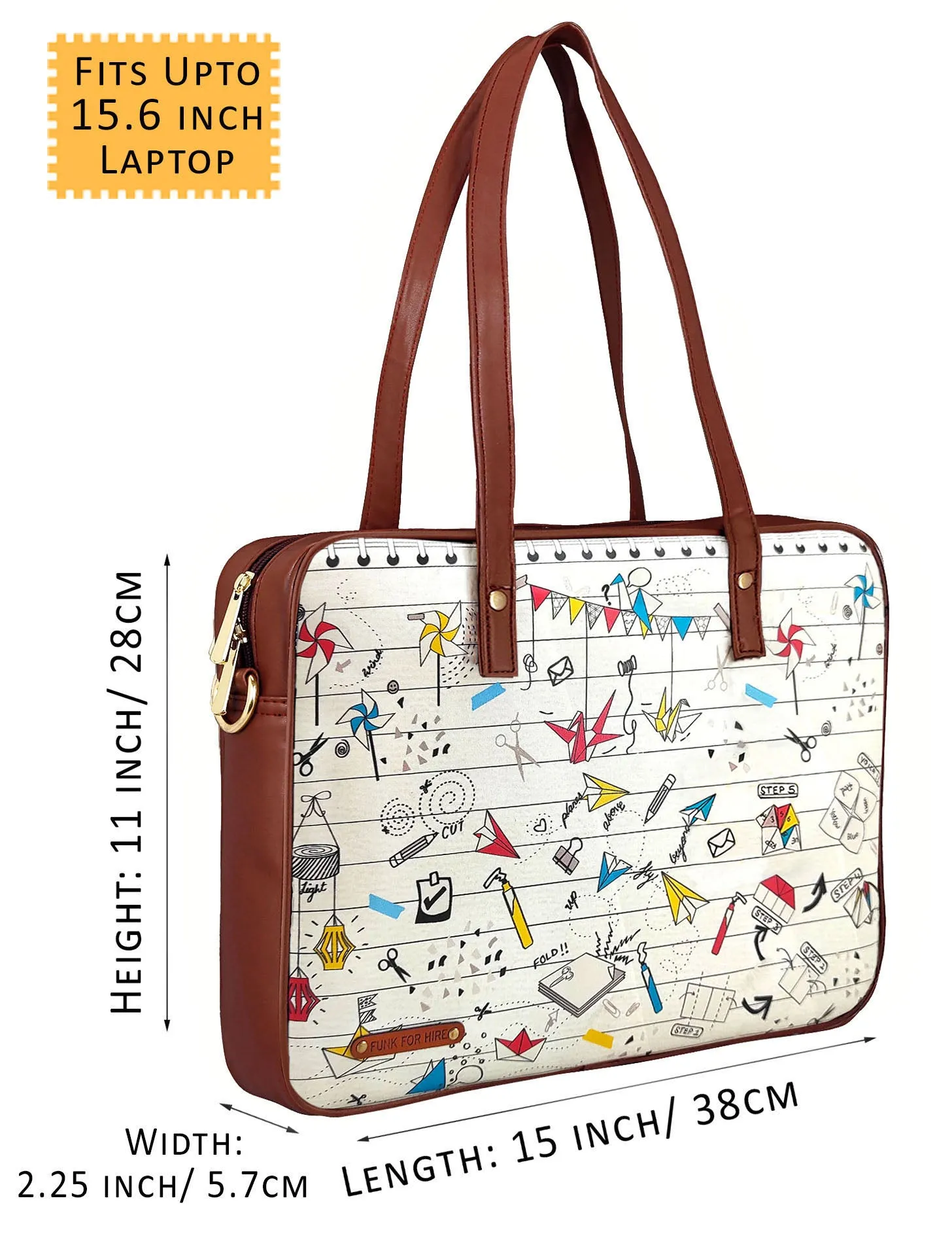 Origami Printed Laptop Handbag Off White