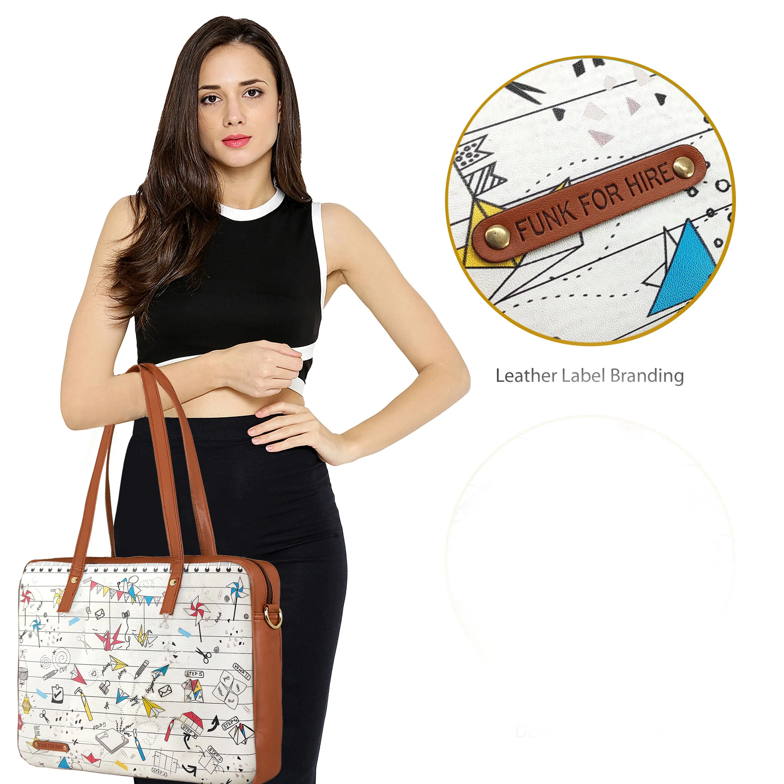 Origami Printed Laptop Handbag Off White