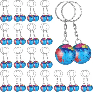 Oudain 40 Pcs Colorful Globe Keychains Bulk, Planet Earth Ball Keyring Pendant for Backpack Traveler Educational Tool