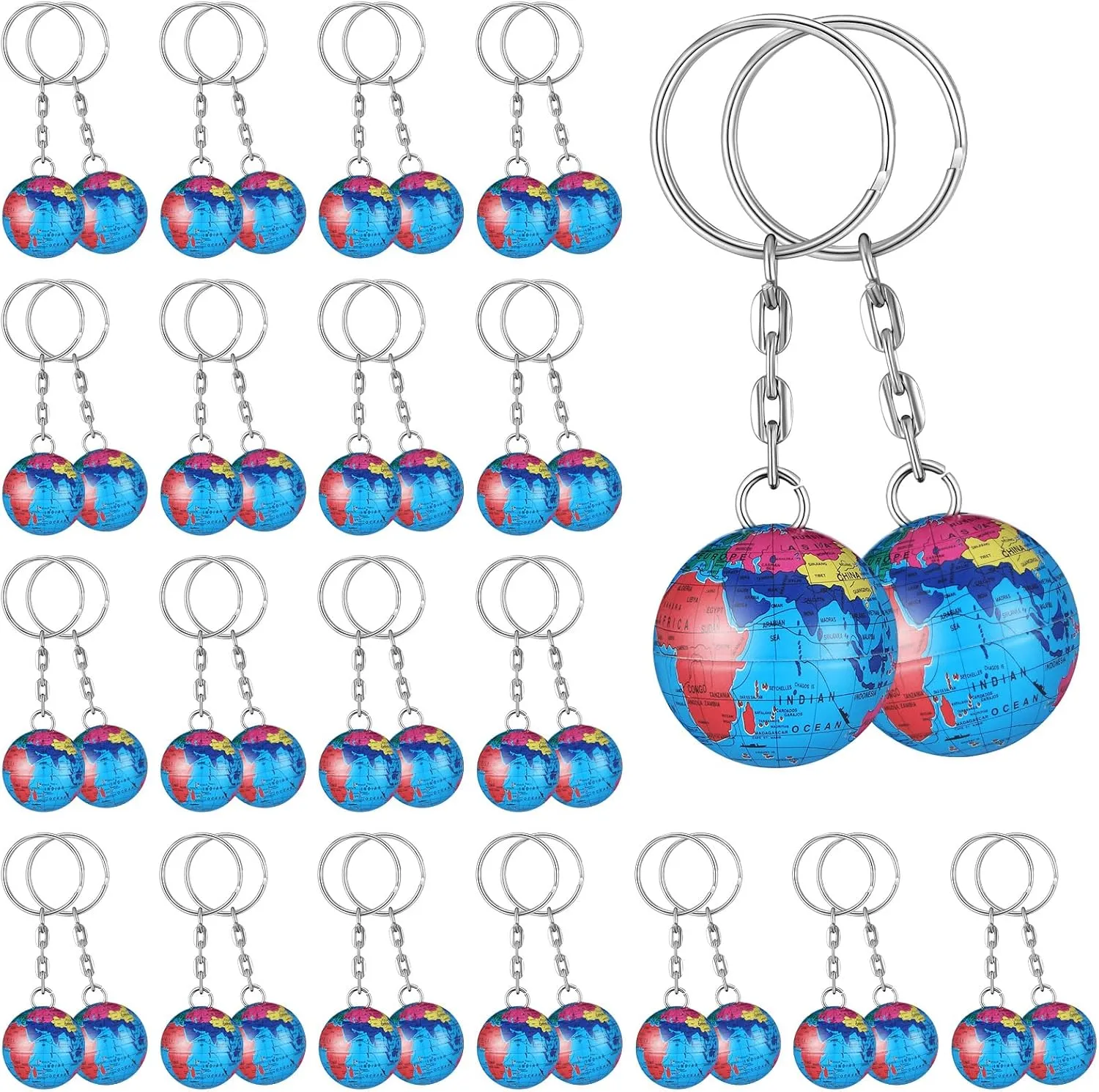 Oudain 40 Pcs Colorful Globe Keychains Bulk, Planet Earth Ball Keyring Pendant for Backpack Traveler Educational Tool
