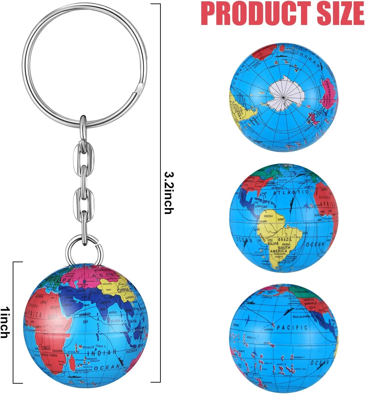 Oudain 40 Pcs Colorful Globe Keychains Bulk, Planet Earth Ball Keyring Pendant for Backpack Traveler Educational Tool