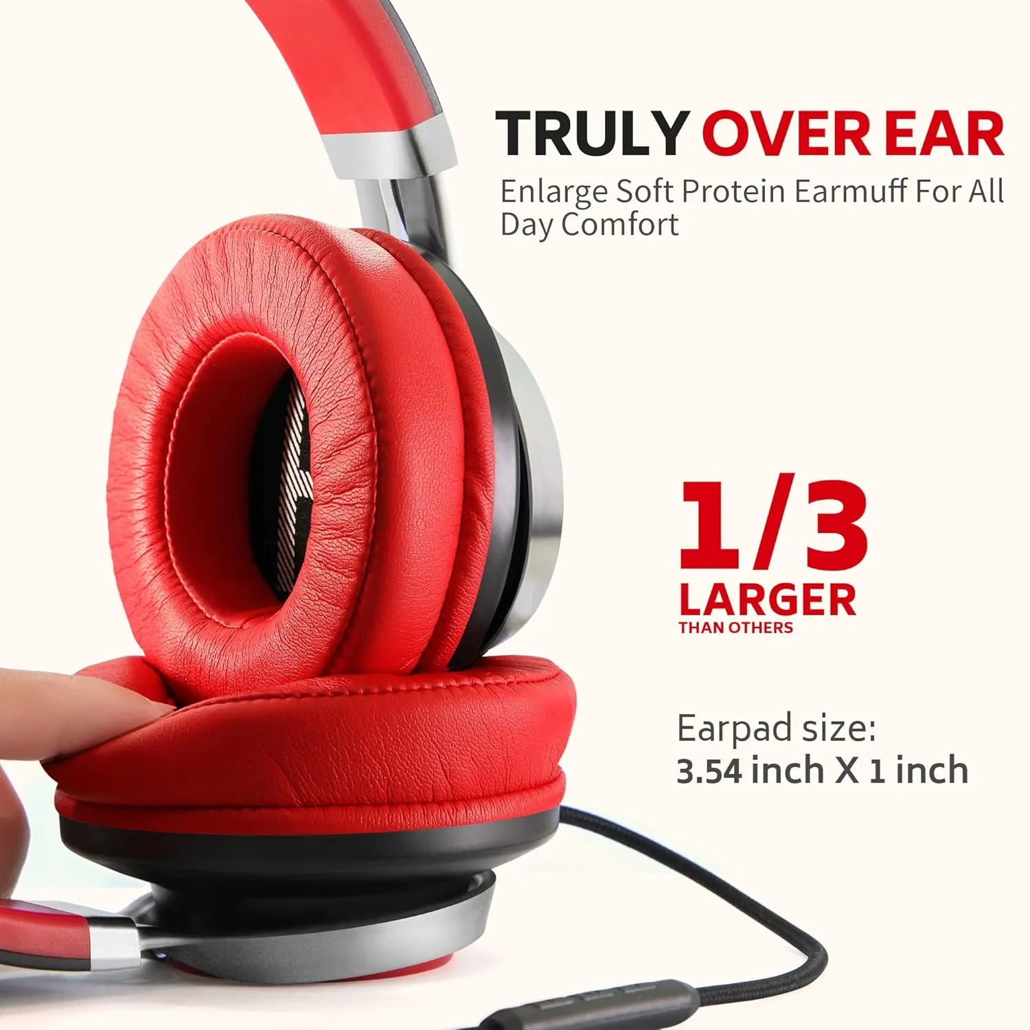 Over Ear Headphones Wired, AC01 Noise Isolating Corded Stereo Headsets with Microphone Volume Control for Adults Teens 3.5mm Jack for Chromebooks, Laptop, Computer, Tablets, Travel (Black Red)