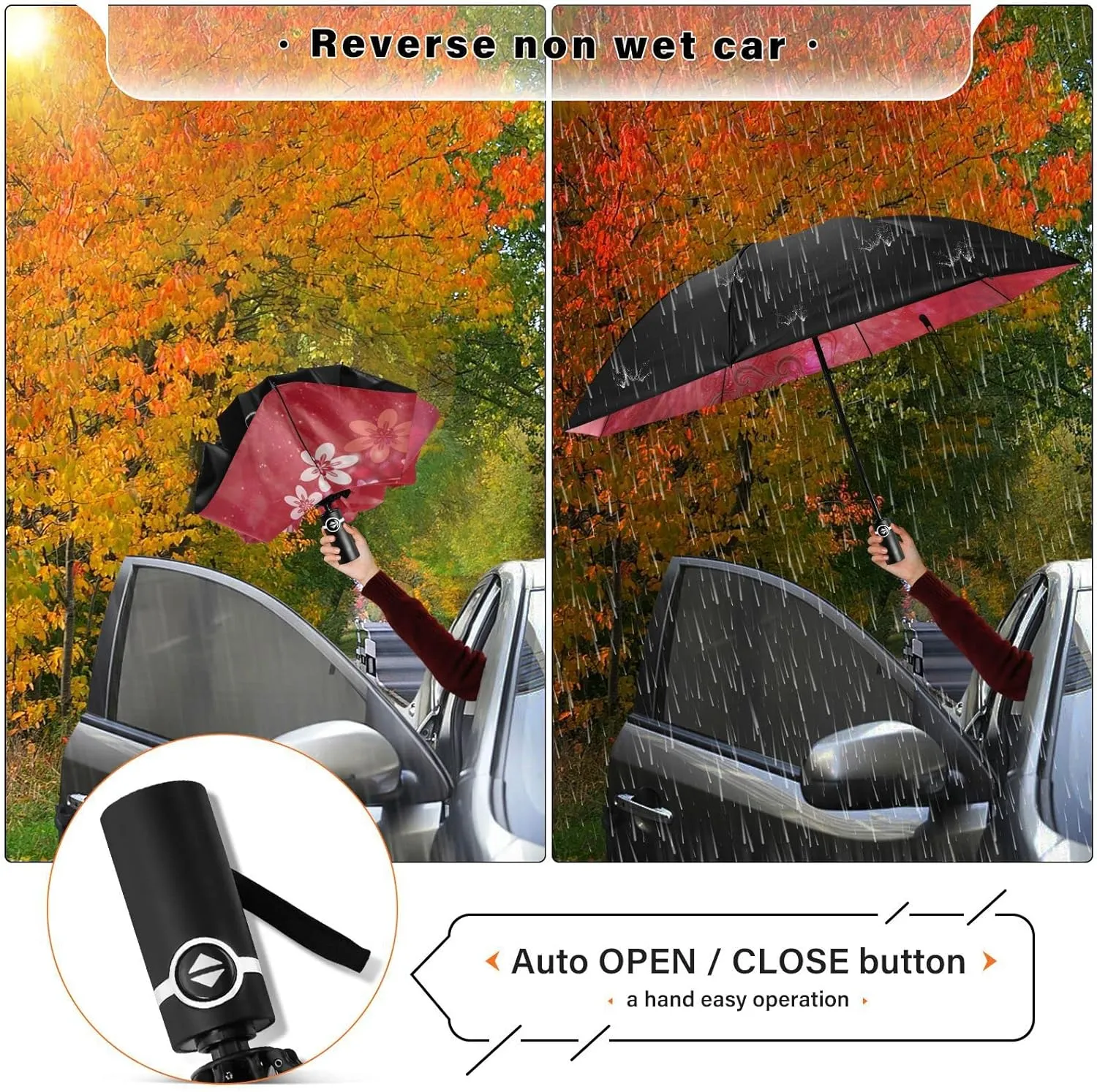 Oyihfvs Automatic Umbrella, Folding Umbrella Reinforced Anti-UV Sun rain Auto Open/Close