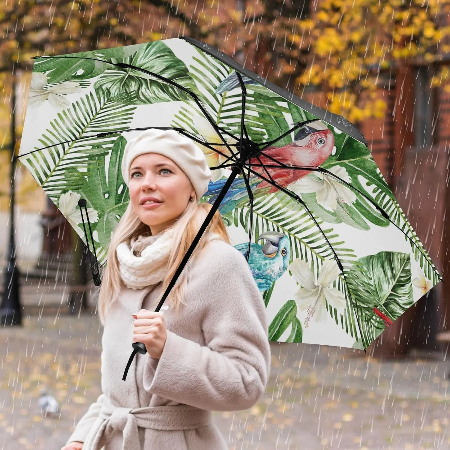 Oyihfvs Automatic Umbrella, Folding Umbrella Reinforced Anti-UV Sun rain Auto Open/Close