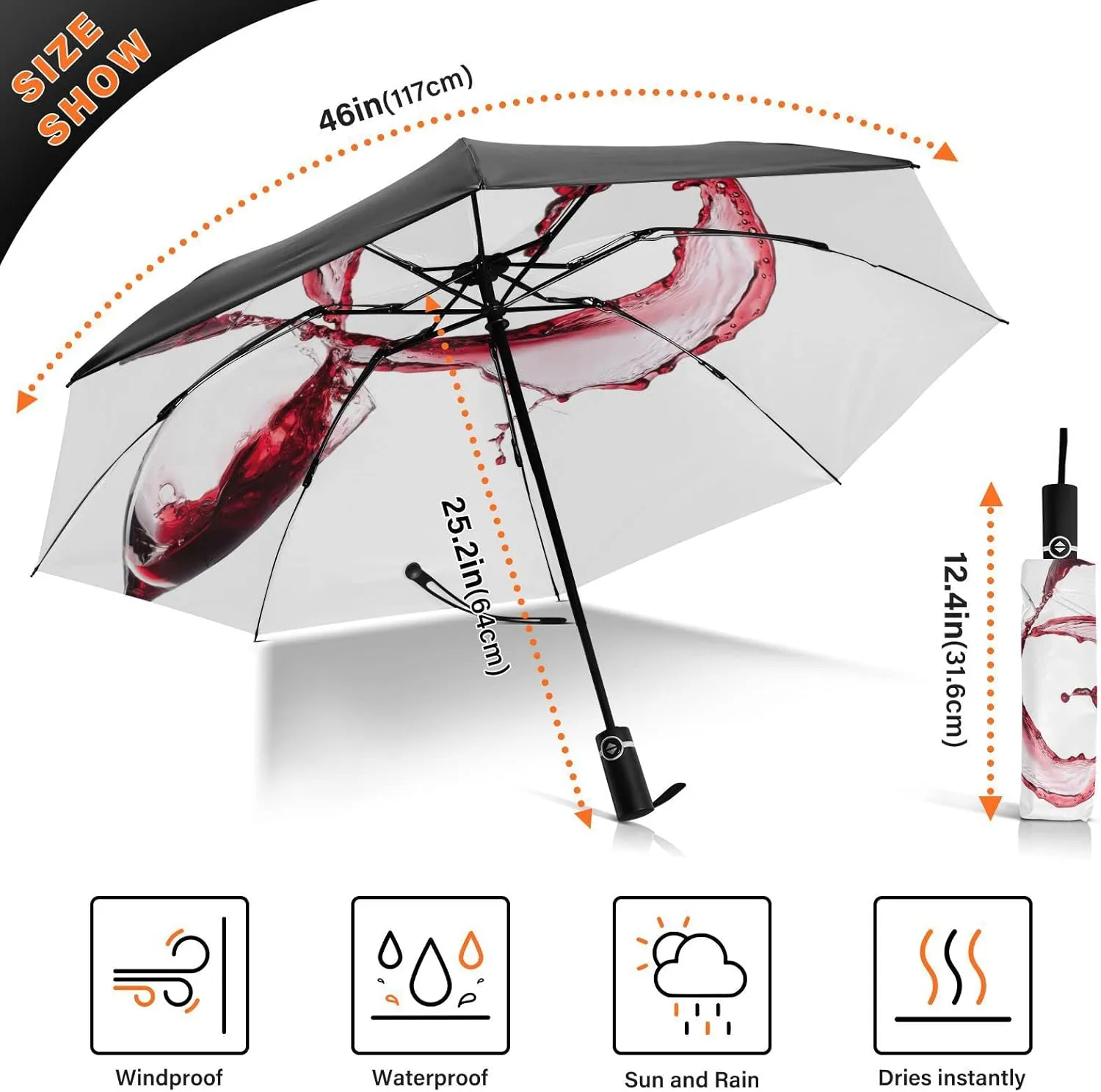Oyihfvs Automatic Umbrella, Folding Umbrella Reinforced Anti-UV Sun rain Auto Open/Close