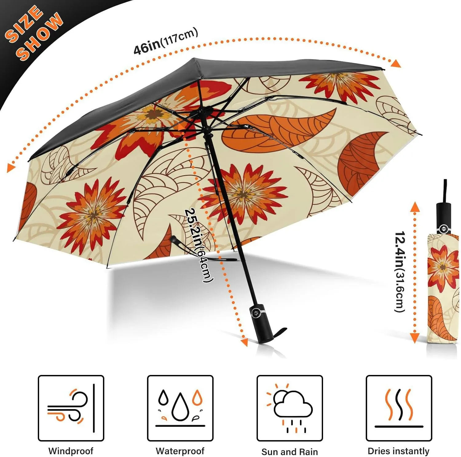 Oyihfvs Automatic Umbrella, Folding Umbrella Reinforced Anti-UV Sun rain Auto Open/Close