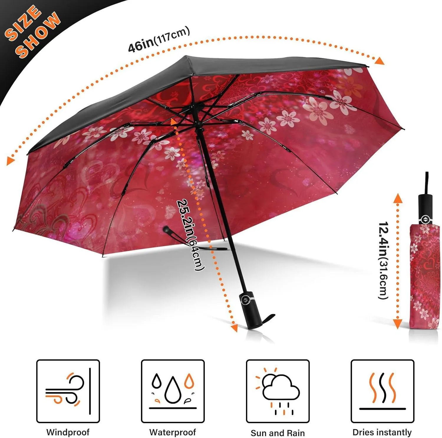 Oyihfvs Automatic Umbrella, Folding Umbrella Reinforced Anti-UV Sun rain Auto Open/Close