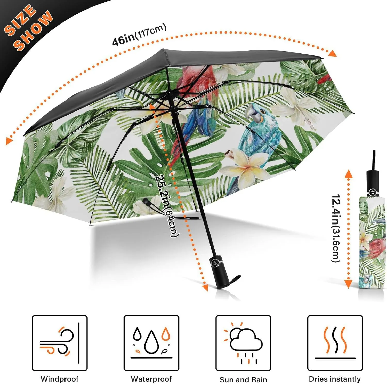 Oyihfvs Automatic Umbrella, Folding Umbrella Reinforced Anti-UV Sun rain Auto Open/Close