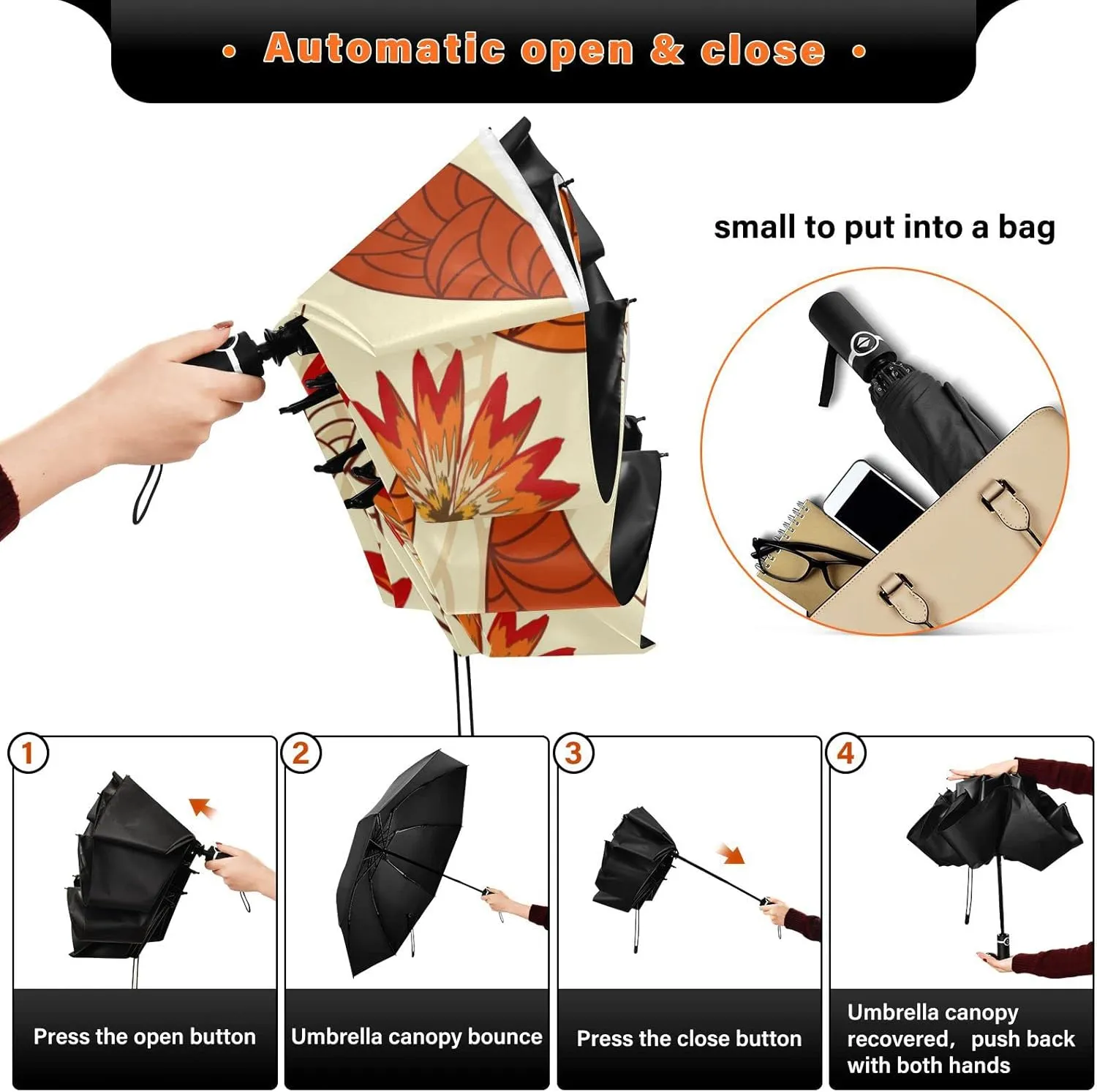 Oyihfvs Automatic Umbrella, Folding Umbrella Reinforced Anti-UV Sun rain Auto Open/Close