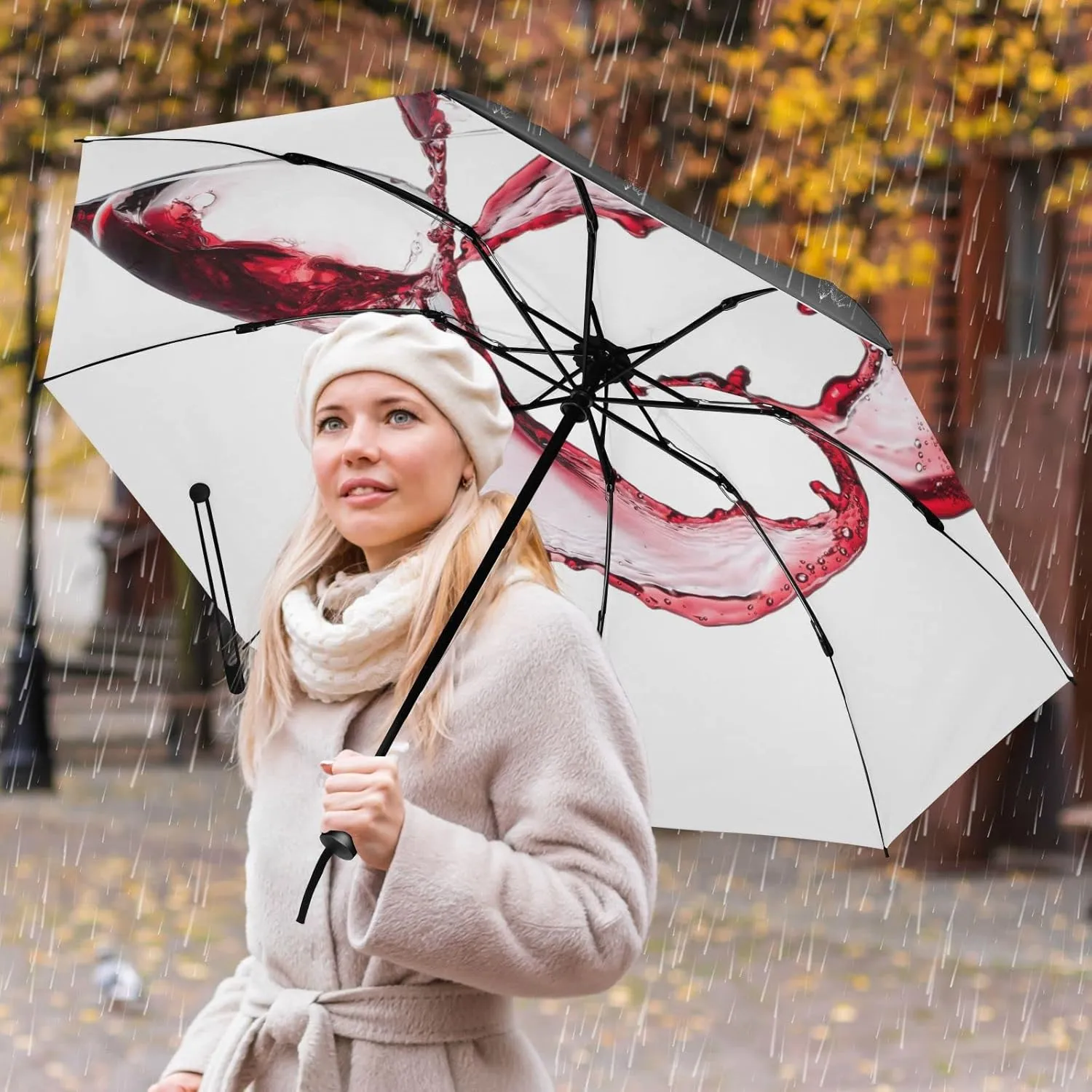 Oyihfvs Automatic Umbrella, Folding Umbrella Reinforced Anti-UV Sun rain Auto Open/Close