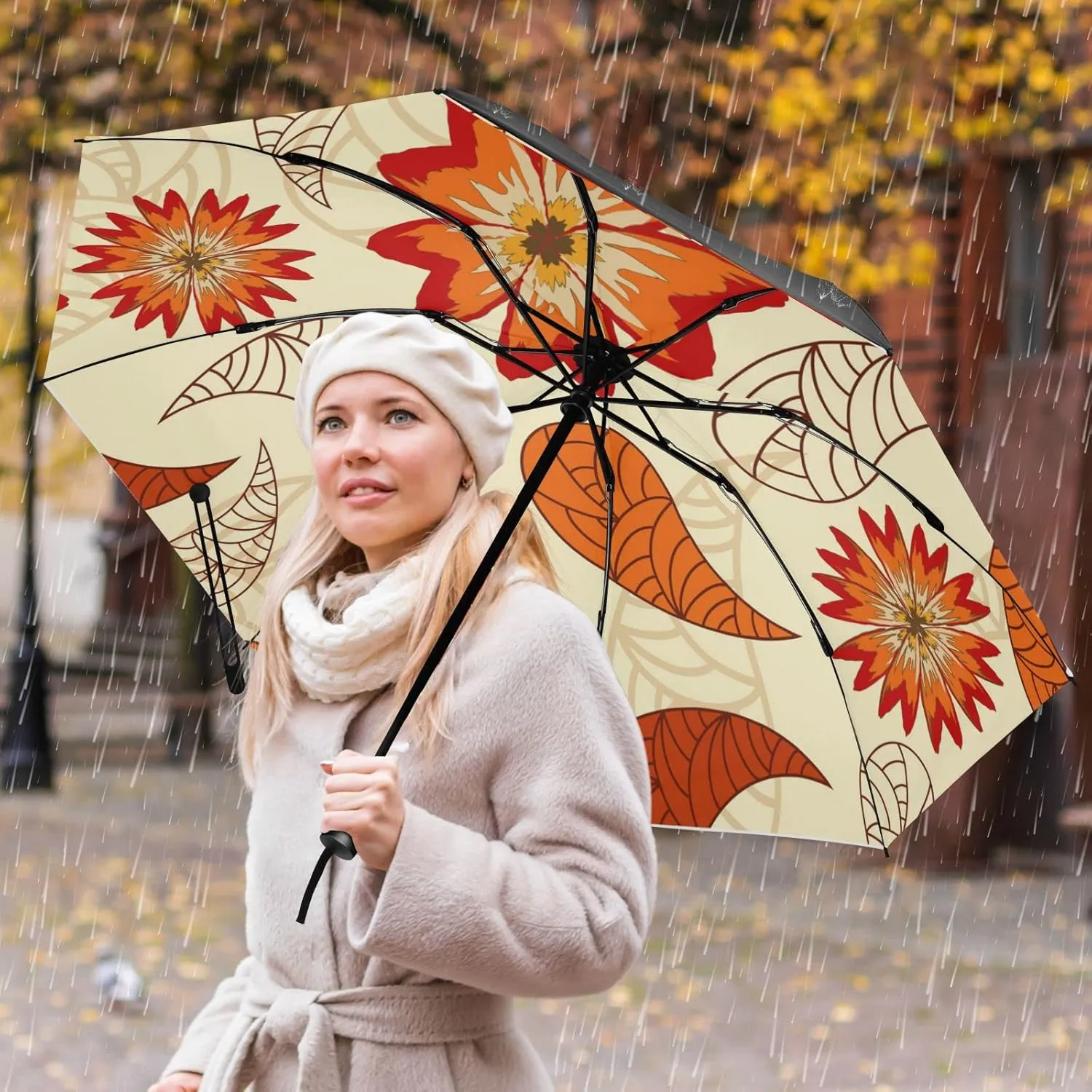 Oyihfvs Automatic Umbrella, Folding Umbrella Reinforced Anti-UV Sun rain Auto Open/Close