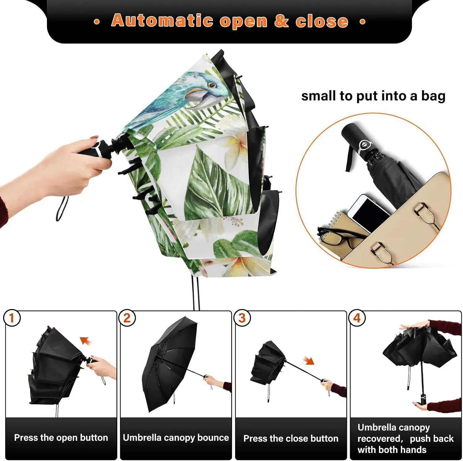 Oyihfvs Automatic Umbrella, Folding Umbrella Reinforced Anti-UV Sun rain Auto Open/Close