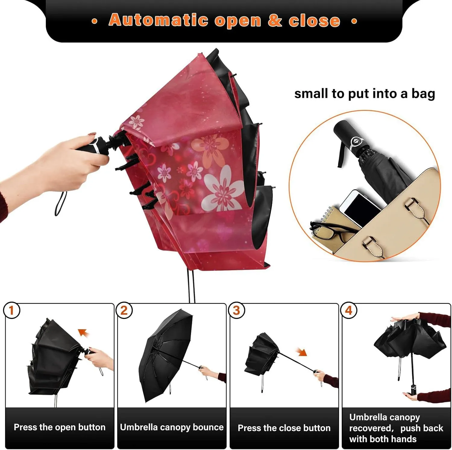 Oyihfvs Automatic Umbrella, Folding Umbrella Reinforced Anti-UV Sun rain Auto Open/Close