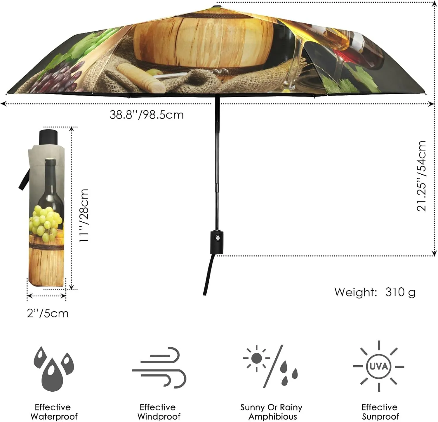 Oyihfvs Automatic Windproof Waterproof Umbrella, Folding Umbrella Reinforced Portable Compact UV Protection Sun rain Auto Open/Close